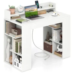 Costway 43" Home Office Desk With Power Outlets Monitor Shelf Bookshelf & Cable Hole -Smart Office Sets GUEST 512d3388 04aa 478a 9e41 22805b865b78