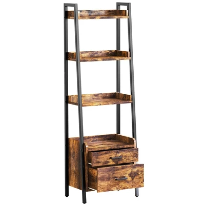 Fabato Bookshelf Bookcase W/Ladder Shelves, Metal Frame, & 2 Organizing Drawers For Living Room, Office, Or Bedroom 7 Fabato Bookshelf Bookcase W/Ladder Shelves, Metal Frame, & 2 Organizing Drawers For Living Room, Office, Or Bedroom - Image 5