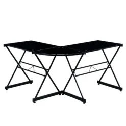 L Shaped Glass Computer Desk Black - Techni Mobili
