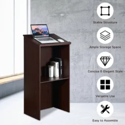 Costway Wooden Floor Standing Podium Speaking Lectern W/ Adjustable Shelf & Pen Tray -Smart Office Sets GUEST 5379073f bb94 43d8 8f1f d3d73346cc13