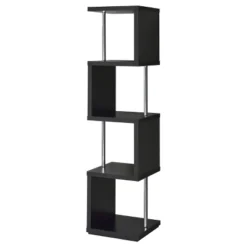 Baxter 4 Shelf Zig Zag Bookcase With Chrome Details - Coaster -Smart Office Sets GUEST 54c79266 b51f 403a af87 203997e3c6d7