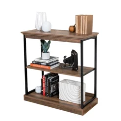 32" Oslo 3 Shelf Contemporary Wood And Metal Etagere Bookcase Brown/Black - Danya B. -Smart Office Sets GUEST 561ffd93 9c68 46fb 9dc3 ef7c5d932838