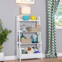 24" Kids' 4 Tier Ladder Shelf With Toy Organizer White - RiverRidge Home -Smart Office Sets GUEST 57db80d3 5908 4a5a 86fc 4d9902ed9d0a