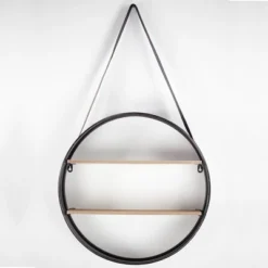 33" Round Metal And Wood Hanging Wall Shelf Brown - American Art Decor -Smart Office Sets GUEST 57e532fd 8273 4614 b8f6 14feb4b6bedc