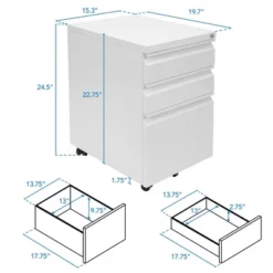 Mount-It! Mobile File Cabinet With 3 Drawers, Under Desk Rolling Storage , White -Smart Office Sets GUEST 58109fe6 c5c0 42be 983a ffc99ff27cd4