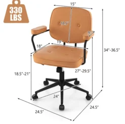 Costway PU Leather Office Chair Adjustable Swivel Leisure Desk Chair W/ Armrest -Smart Office Sets GUEST 58538f54 bf4b 4aeb b91b 88a4fdef7b9f