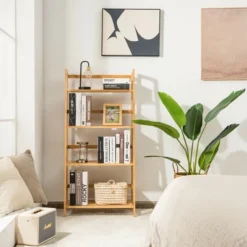 Costway 4-Tier Bookshelf Bamboo Ladder Shelf Bathroom Shelves Storage Plant Stand Rack -Smart Office Sets GUEST 58840fd2 ba3f 4259 8c53 992c4dcf9db8