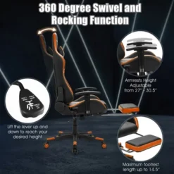 Costway Gaming Chair Reclining Racing Chair With Massage Lumbar Support &Footrest Orange -Smart Office Sets GUEST 58eecec8 011c 41b2 8eb9 b9f01747ba51