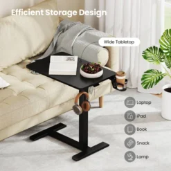 Costway C Shaped Side Table Height Adjustable Overbed Bedside Table With Hook & Cup Holder Black/Natural/White -Smart Office Sets GUEST 5943f4fd 587f 48f6 950a 88121d2c5e64