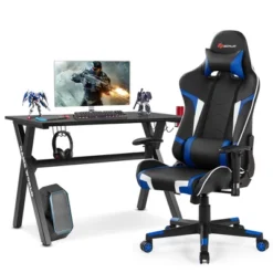 Costway X-Shaped Gaming Desk & Racing Style Massage Chair Set Home Office Black+White/Blue/Grey/Red -Smart Office Sets GUEST 5955fe9b 48a5 4231 92d6 7290b4388a12