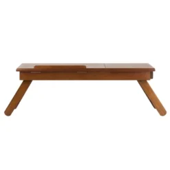 Alden Lap Desk, Flip Top With Drawer, Foldable Legs Teak Brown - Winsome
