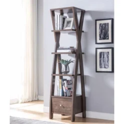 Stokes Wood 4-Shelf 71-Inch Standard Bookcase In Walnut Oak - Furniture Of America -Smart Office Sets GUEST 5acc81b6 bf96 418b a1c9 e7ff47b2c30e