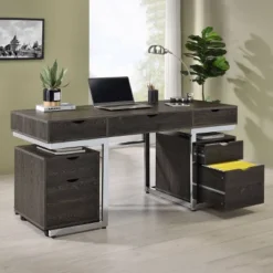 Noorvik 7 Drawer Writing Desk Set With 2 File Cabinets Dark Oak - Coaster -Smart Office Sets GUEST 5c6fe4ec f94f 4db6 9ef8 5a5afd566465