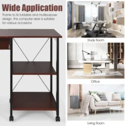 Costway Rolling Computer Desk Folding Writing Office Desk W/ Storage Shelves -Smart Office Sets GUEST 6087761a 2953 4fa1 ab40 36ee1c44ec99
