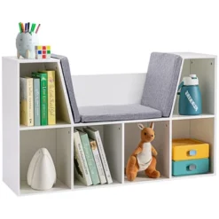 HOMCOM 6-Cubby Kids Bookcase, Reading Nook Organizer With Seat Cushion, Toddler Storage Cabinet Shelf For Playroom Bedroom, 40.5" X 12" X 23.5" -Smart Office Sets GUEST 60c01da8 be3d 482e bd58 e56e6df77351