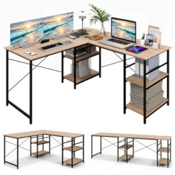 Tangkula Large L-shaped Computer Desk 60” Convertible Corner Desk With 4 Storage Shelves 95” 2-Person Long Study Writing Workstation Black/Rustic Brown/Natural/Grey -Smart Office Sets GUEST 61249011 1a30 429d af2d f7b0f646602a