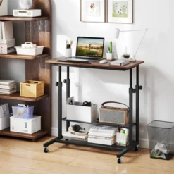 Costway Mobile Stand Up Desk With Tilting Tabletop Storage Shelves Wheels For Living Room Gray/Brown -Smart Office Sets GUEST 616b93dc 9721 43a1 ab15 8e6d339b916e