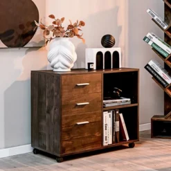 Costway 3-Drawer Wood File Cabinet Mobile Lateral Printer Stand With Open Storage Shelves -Smart Office Sets GUEST 6183a352 a227 48f5 bdff 0846a437f303