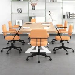 Costway PU Leather Office Chair Adjustable Swivel Leisure Desk Chair W/ Armrest -Smart Office Sets GUEST 635102f4 bce0 420d a115 1c9526059e5e