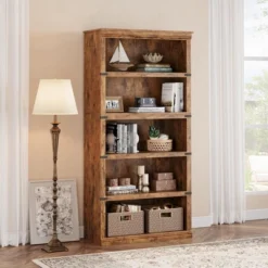 5 Tier Book Shelf Farmhouse Bookcase Open Storage Shelves 31.4" X 12.7" X 67.4" Book Case -Smart Office Sets GUEST 644015eb 957f 43b1 9182 7e481a4ee00d