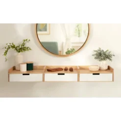 18" X 7" Kitt Floating Side Table Shelf White/Natural - Kate & Laurel All Things Decor -Smart Office Sets GUEST 64aa314b c0aa 43d4 906a eb955c7f4a3d