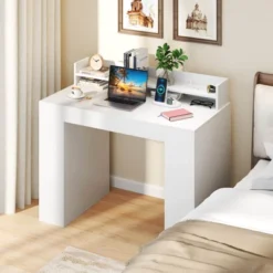 Costway 43" Home Office Desk With Power Outlets Monitor Shelf Bookshelf & Cable Hole -Smart Office Sets GUEST 65cce6d8 658d 4973 a721 4e24f2b422e6