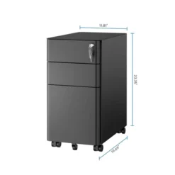 Mount-It! Mobile File Pedestal Cabinet With 3 Drawers & Lock | Slim Design Under Desk Storage & Organizer For Files, Folders & Office Supplies | Black -Smart Office Sets GUEST 67a11eb9 6478 4e07 a80f 76fcc53066db