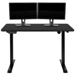 Flash Furniture 48" Wide Black Electric Height Adjustable Standing Desk With Designer Armless White Ribbed Swivel Task Office Chair -Smart Office Sets GUEST 67ac1bfc 979c 4b0a bf5a 29019f1768ca