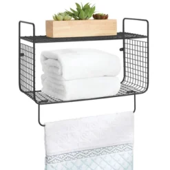 MDesign 2 Tier Storage Organizer Bath Shelf With Towel Bar, Wall Mount -Smart Office Sets GUEST 6a0d07ab 5c9c 400d a477 81f9e3c18c08