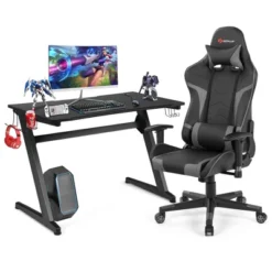 Costway Z-Shaped Racing Style Desk & Massage Gaming Chair Set For Home Office -Smart Office Sets GUEST 6a93f44c 201f 44d8 93c1 cdc50c85205b