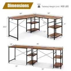 Tangkula Large L-shaped Computer Desk 60” Convertible Corner Desk With 4 Storage Shelves 95” 2-Person Long Study Writing Workstation Black/Rustic Brown/Natural/Grey -Smart Office Sets GUEST 6be24cae b8ae 4a29 9700 40156bdc9700