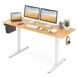 Costway 63 X 24 Inch Sit Stand Desk Height Adjustable Electric Standing Desk Natural/Brown/White -Smart Office Sets GUEST 6f3d5e5e 94c1 4ef2 9d2a d61314ab763e