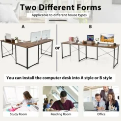 Costway L-Shaped Reversible Computer Desk 2-Person Long Table W/Monitor Stand -Smart Office Sets GUEST 70437c1b d23d 4b44 a1ee 2b626aa7db7d