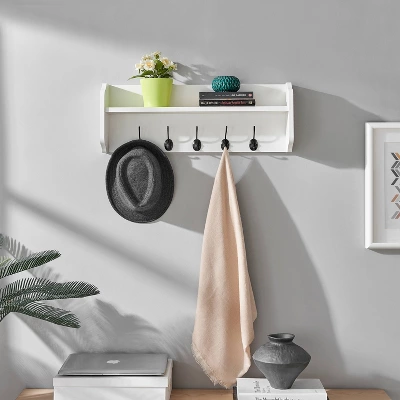 25" X 9" Entryway Floating Utility Wall Shelf With Hooks White - Danya B. 3 25" X 9" Entryway Floating Utility Wall Shelf With Hooks White - Danya B.