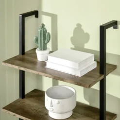 HOMCOM Industrial 5 Tier Ladder Shelf, Wall Mount Storage Shelves Bookcase With Metal Frame, Corner Unit, Plant Flower Rack For Living Room, Balcony, Brown -Smart Office Sets GUEST 71a96e6f 40df 4b7f a429 3788a60a3b30