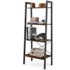 Costway 4-Tier Bookshelf Industrial Display Storage Shelf Plant Flower Stand Metal Frame Brown/Gray -Smart Office Sets GUEST 72819029 4d4d 4a69 9c57 ba75e20aba14