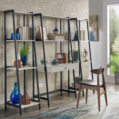 3pc Neveah Marble Ladder Desk And Bookcase Set Matte Black - Inspire Q 4 3pc Neveah Marble Ladder Desk And Bookcase Set Matte Black - Inspire Q - Image 2