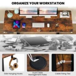 Costway 63 X 24 Inch Sit Stand Desk Height Adjustable Electric Standing Desk Natural/Brown/White -Smart Office Sets GUEST 733acd79 bfc5 4bc7 ae4c 596175b5fb28