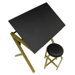 2pc Stellar Drawing Table With 36" Adjustable Top With Stool Set Black/Gold - Studio Designs -Smart Office Sets GUEST 746b522e ff6f 4557 9fba b38edd857a56