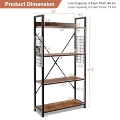 Costway 4 -Tier Industrial Bookshelf Open Storage Bookcase Display Shelf For Home Office -Smart Office Sets GUEST 749cd170 cff8 484a b1a4 406aaaf22cd1
