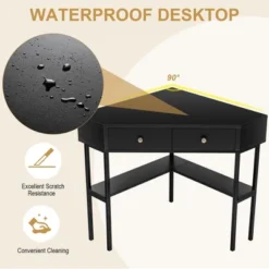 Costway Corner Computer Desk Writing Workstation Study Desk W/ 2 Drawers WhiteBlackGold -Smart Office Sets GUEST 751c0a1c e47a 4a82 8e35 2b9aad102e31