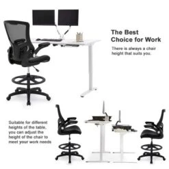 FDW Drafting Chair Tall Office Chair Standing Desk Chair With Flip Up Arms Foot Rest Back Support Adjustable Height Drafting Stool, Black -Smart Office Sets GUEST 758b6c0a 1bf7 42d9 84cf 4ae41886f8fc