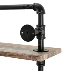 2-Tier Olivia Pipe Wall Shelf Unit With Hanging Rod Black/Rustic - Danya B. -Smart Office Sets GUEST 75d831eb c82d 446c b89d d65e090f236b
