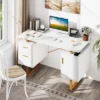 Costway 51" Home Office Desk With Floating Desktop Dual Drawers Cabinet & Metal Frame