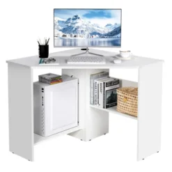 Costway Corner Computer Desk Triangle Writing Workstation W/ Storage Shelf WhiteBlack -Smart Office Sets GUEST 76dba945 3d0b 429e 8cda a1a5edc4f5c8