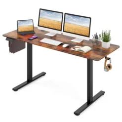 Costway 63 X 24 Inch Sit Stand Desk Height Adjustable Electric Standing Desk Natural/Brown/White -Smart Office Sets GUEST 779f7ba1 186a 485e bb60 8c2887cde8c8