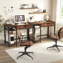 Costway Computer Desk With Power Outlets Home Office Desk With Drawer, Adjustable Shelf Headphone Hooks -Smart Office Sets GUEST 77acecce 306c 4287 bc55 af53689fa6f7