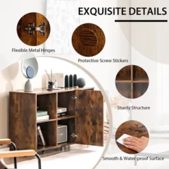 Tangkula 3-Tier Wood Bookcase 6 Cube Bookshelf W/ Door Wheels Display Cabinet -Smart Office Sets GUEST 7928fd58 d72c 4619 95f8 ada125c9ca94