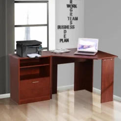 HomCom 2 Piece Corner Computer Desk Workstation With Printer Stand Storage Cabinet