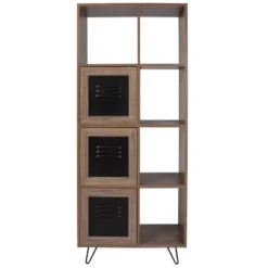 Emma And Oliver 63"H 5 Cube Storage Organizer Bookcase In Rustic Wood Grain Finish
